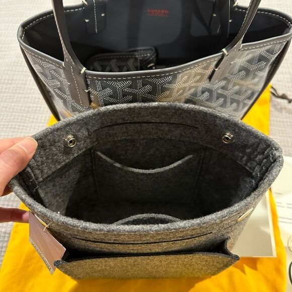 New Goyard Mini Anjou Canvas Leather Reversible Mini Tote Bag Grey White - Picture 15 of 15